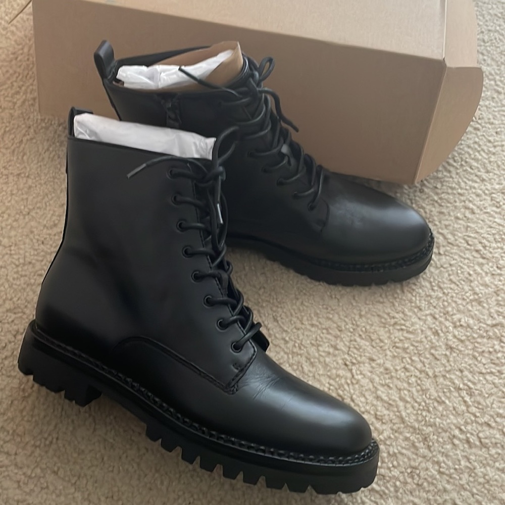 NWT Vince black leather combat boots size 7.5 water resistant